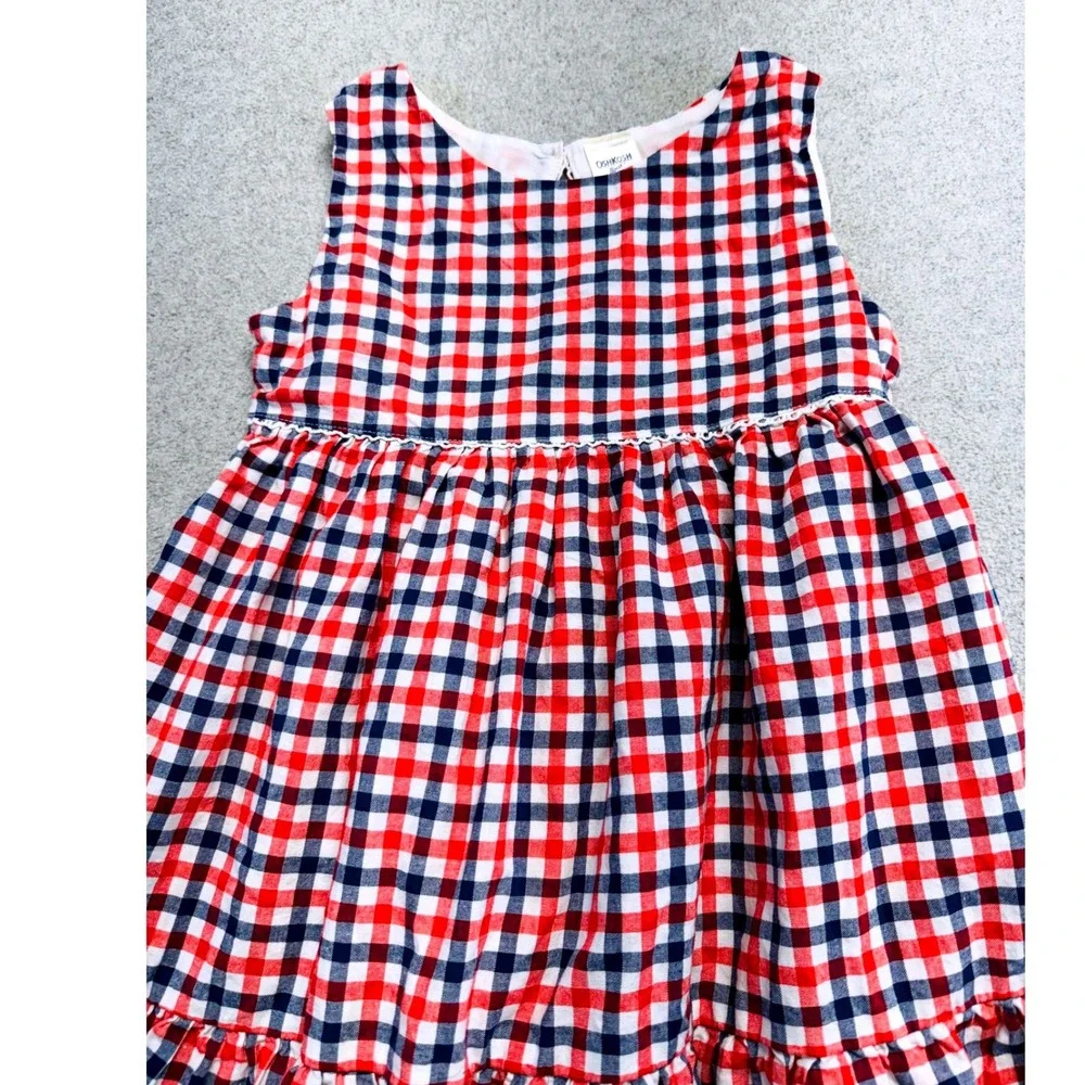 OshKosh Bgosh Tiered Dress Kids 4T Red White Blue Gingham Plaid Americana